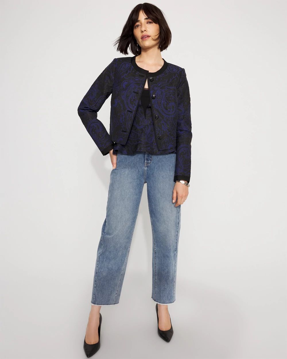 Jacquard Collarless Jacket | White House Black Market